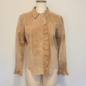 Suede Leather Shirt Jacket Tan Ruffle Godfrey 10